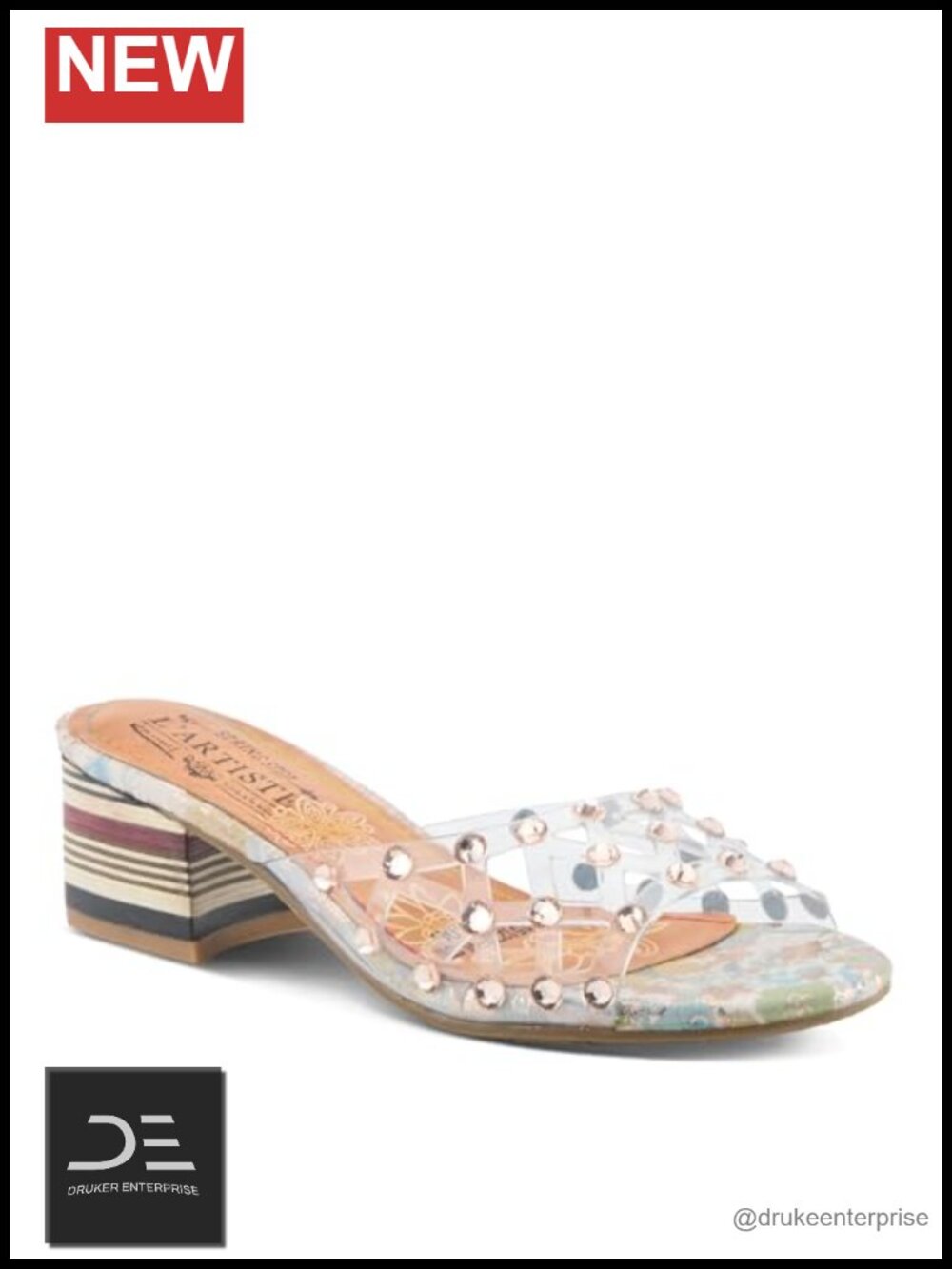 Women's Crystal Slide Sandals with Cushioned Insole & Block Heel